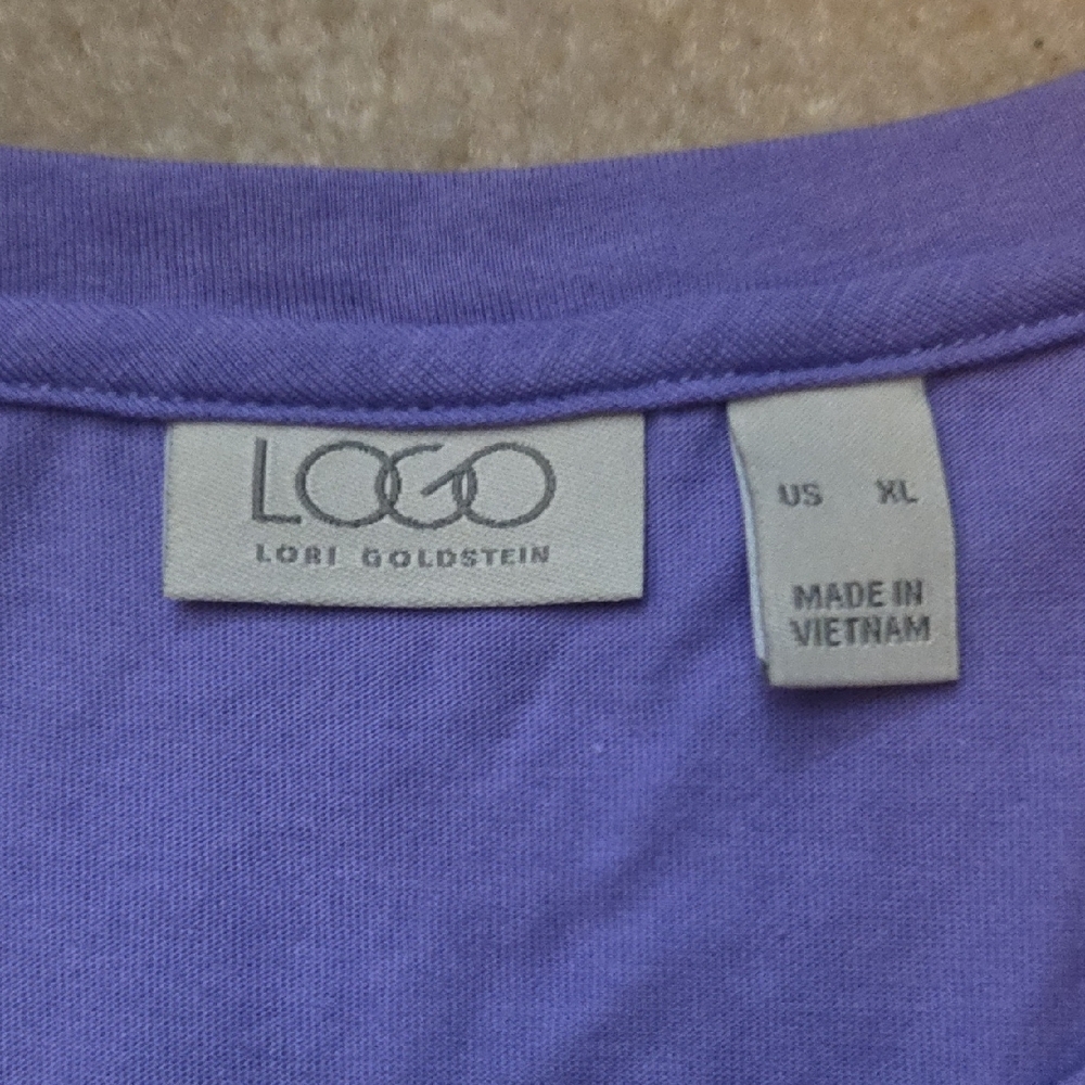 LOGO by Lori Goldstein Purple Short Sleeve Top with Lace Hem - Picture 2 of 5